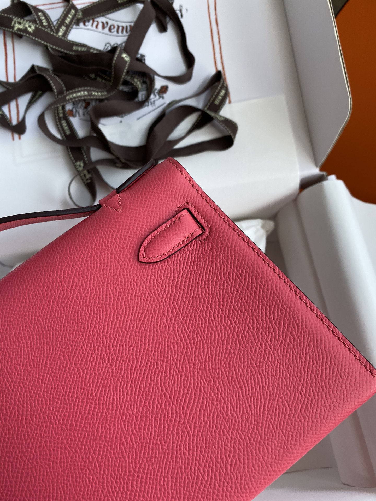 Hermes Mini Kelly Pochette 22cm Bag In Rose Red Epsom Leather